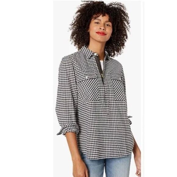 J Crew Mercantile Black White Gingham Plaid Flannel Shirt - Picture 10 of 10